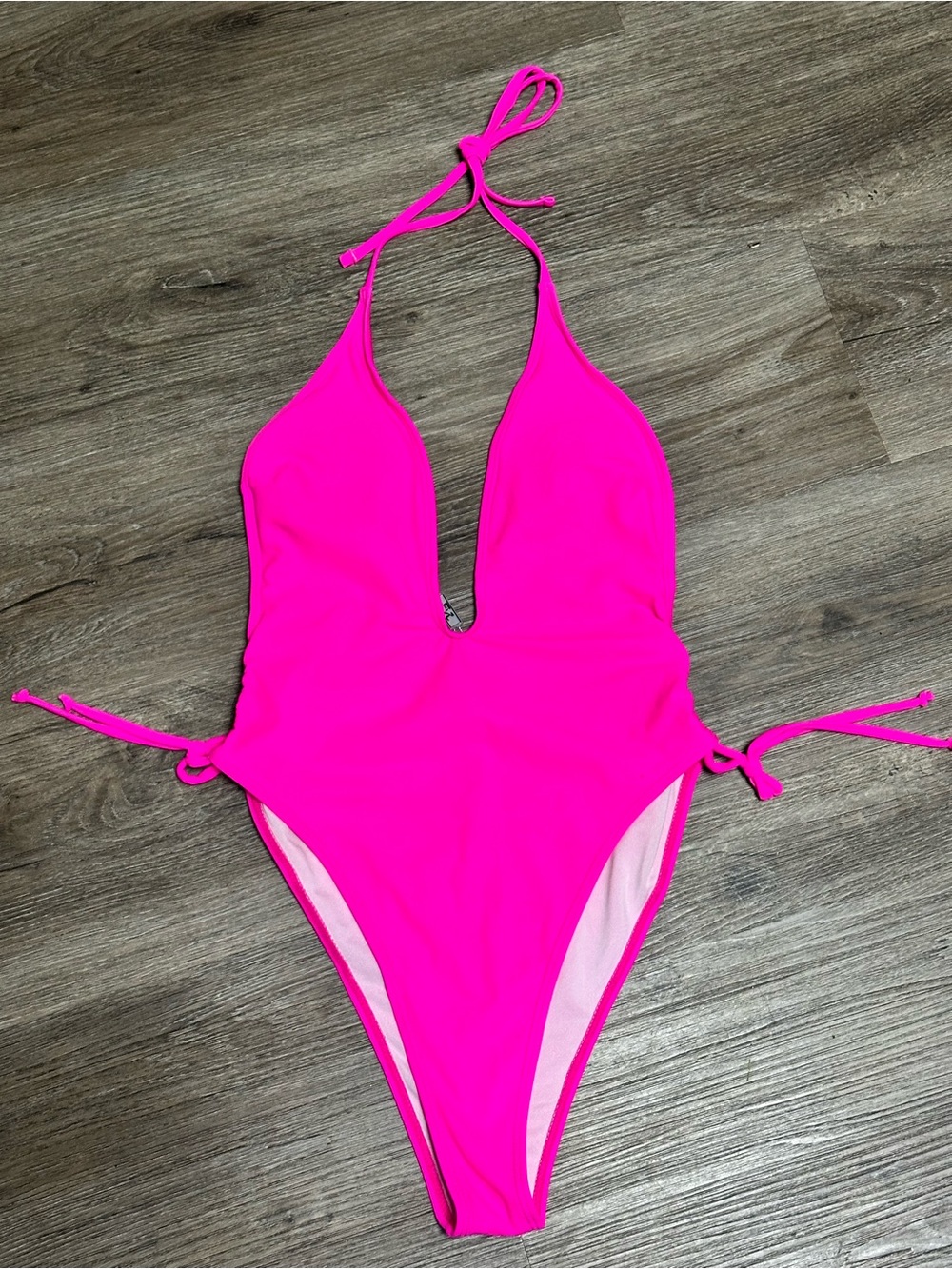 Girls' Neon Pink Halter One-Piece Swimsuit with Side Ties